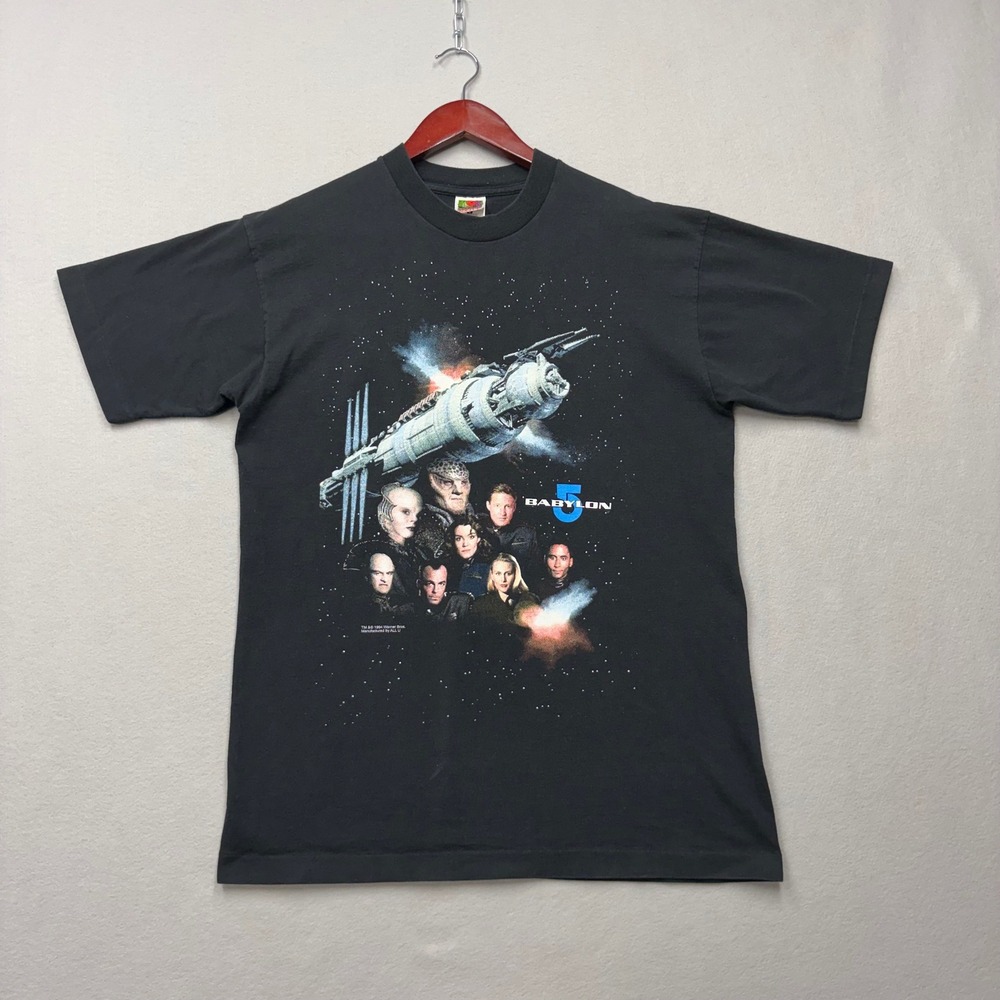 Fruit of the Loom Babylon 5 T-Shirt Mens L Black 1994 Vintage Sci-Fi Graphic